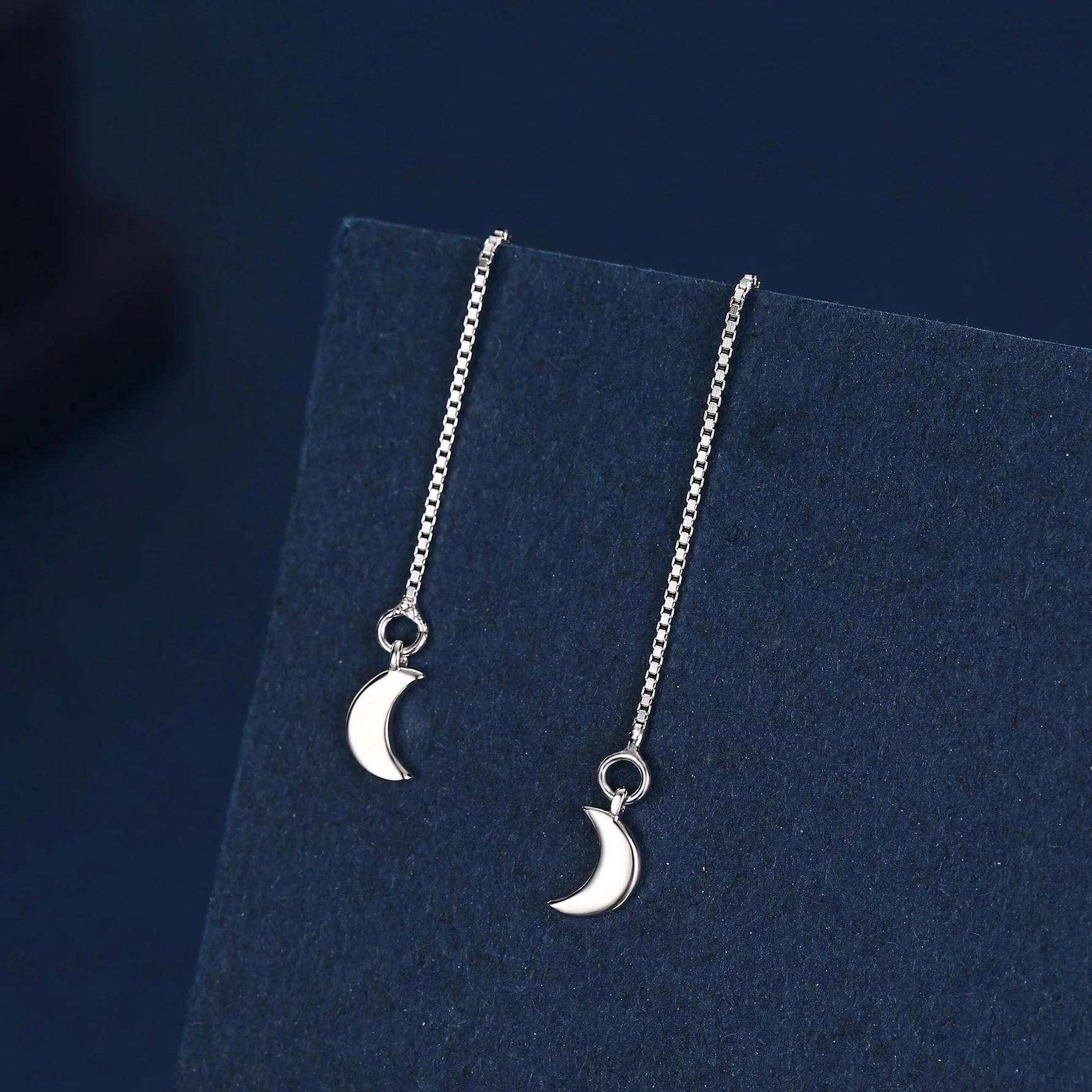 Crescent Moon Threader Earrings - Image 3