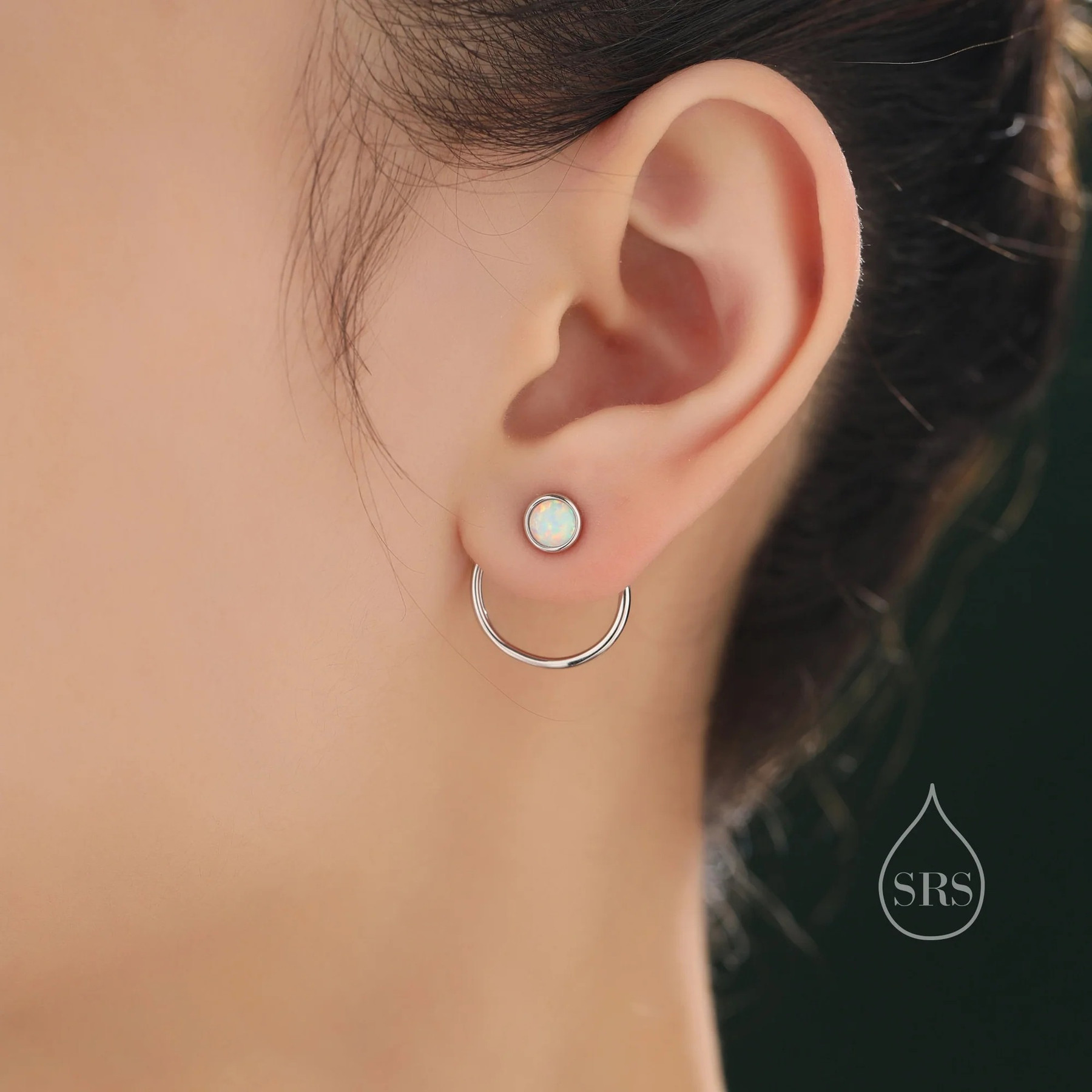 Double Circle White Opal Ear Jacket