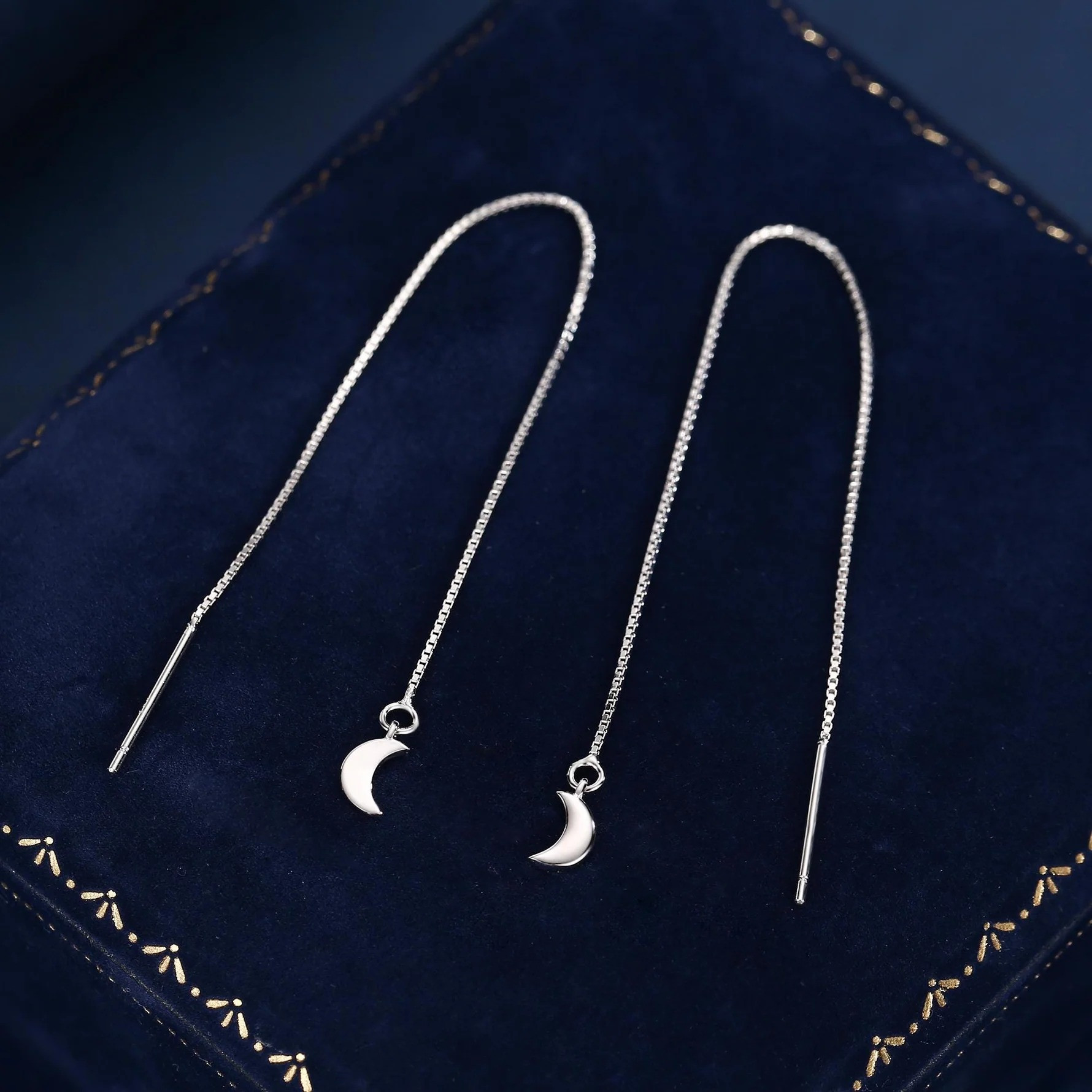 Crescent Moon Threader Earrings - Image 4