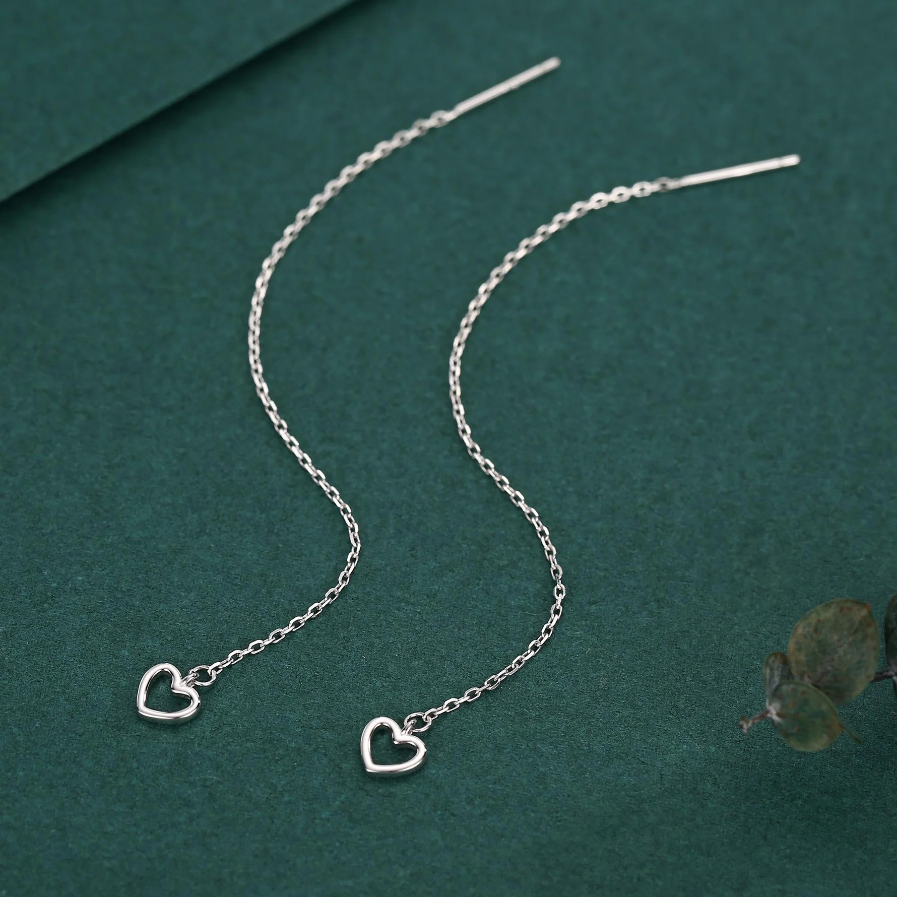 Tiny Open Heart Threader Earrings - Image 3