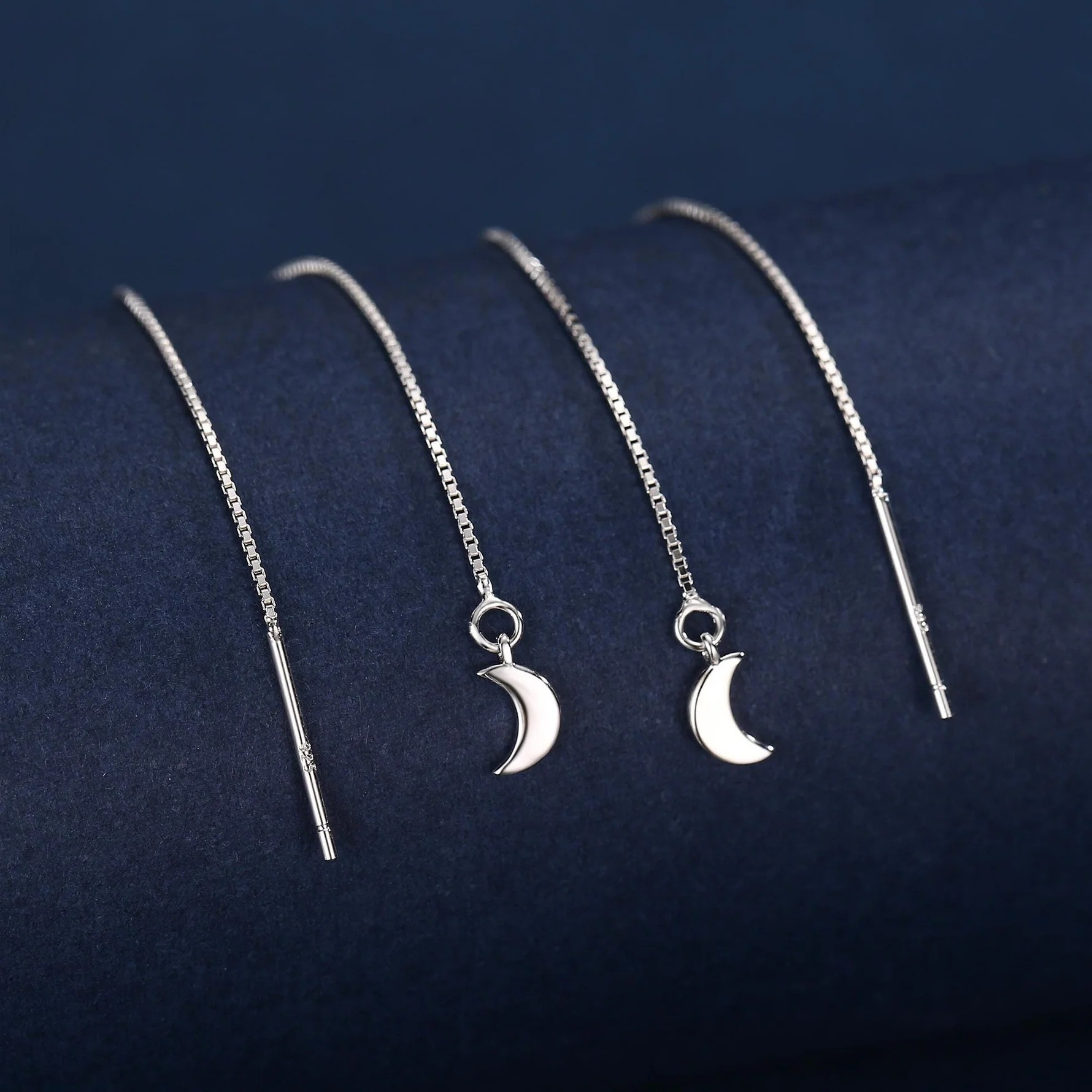 Crescent Moon Threader Earrings - Image 5