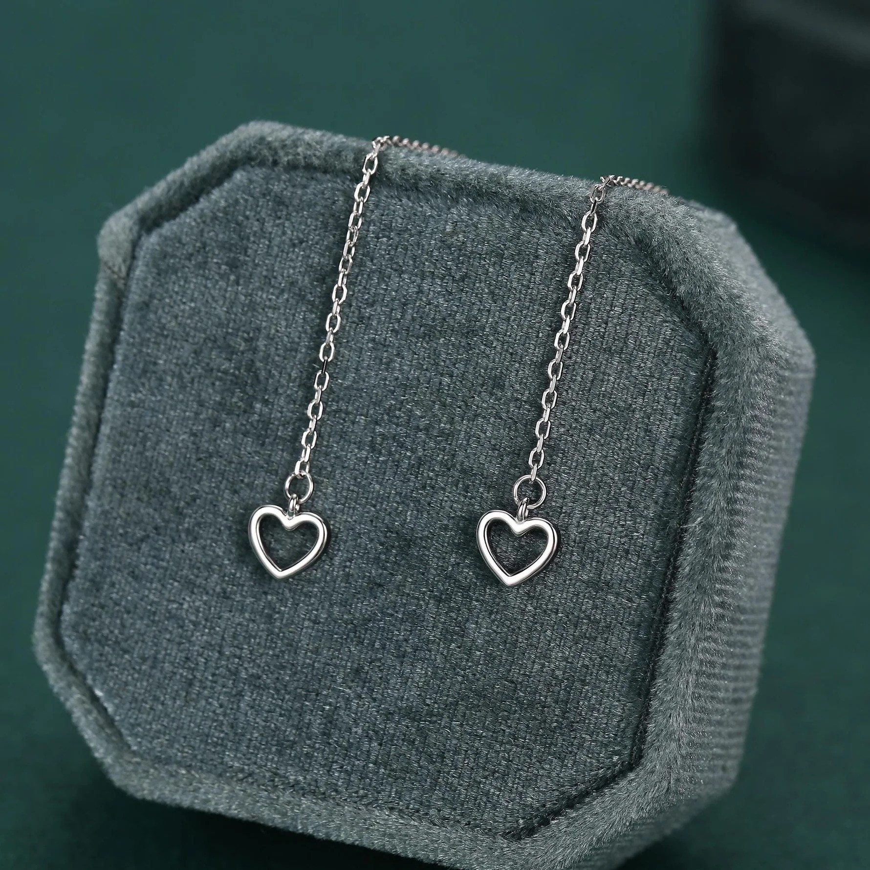 Tiny Open Heart Threader Earrings - Image 4