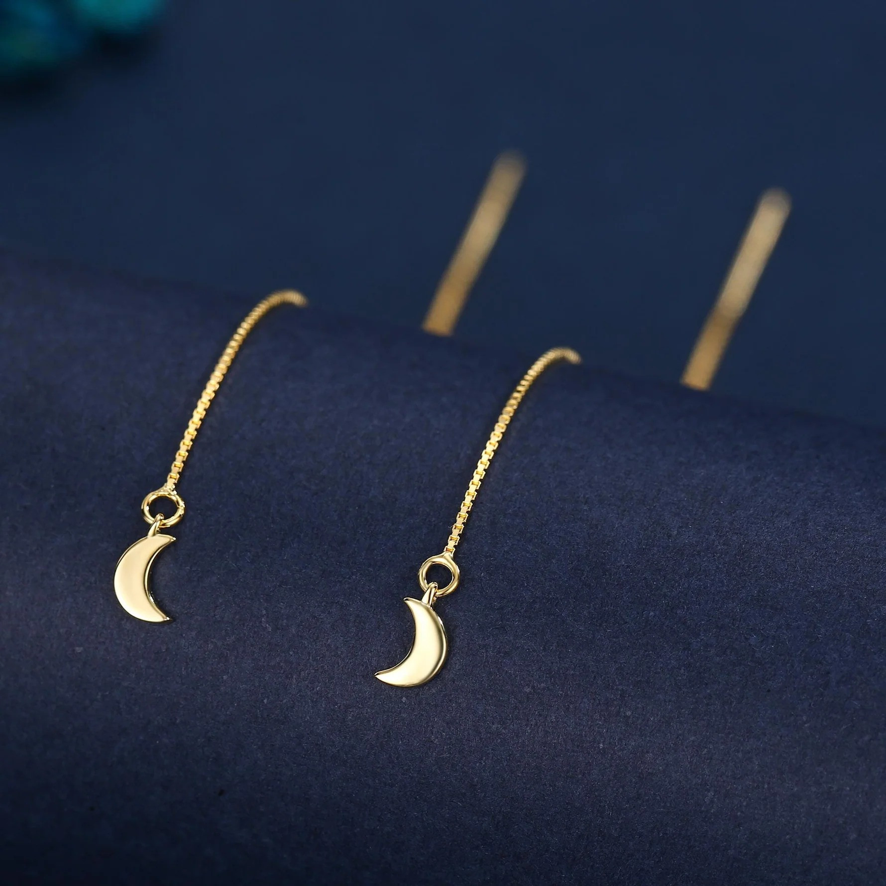 Crescent Moon Threader Earrings - Image 6