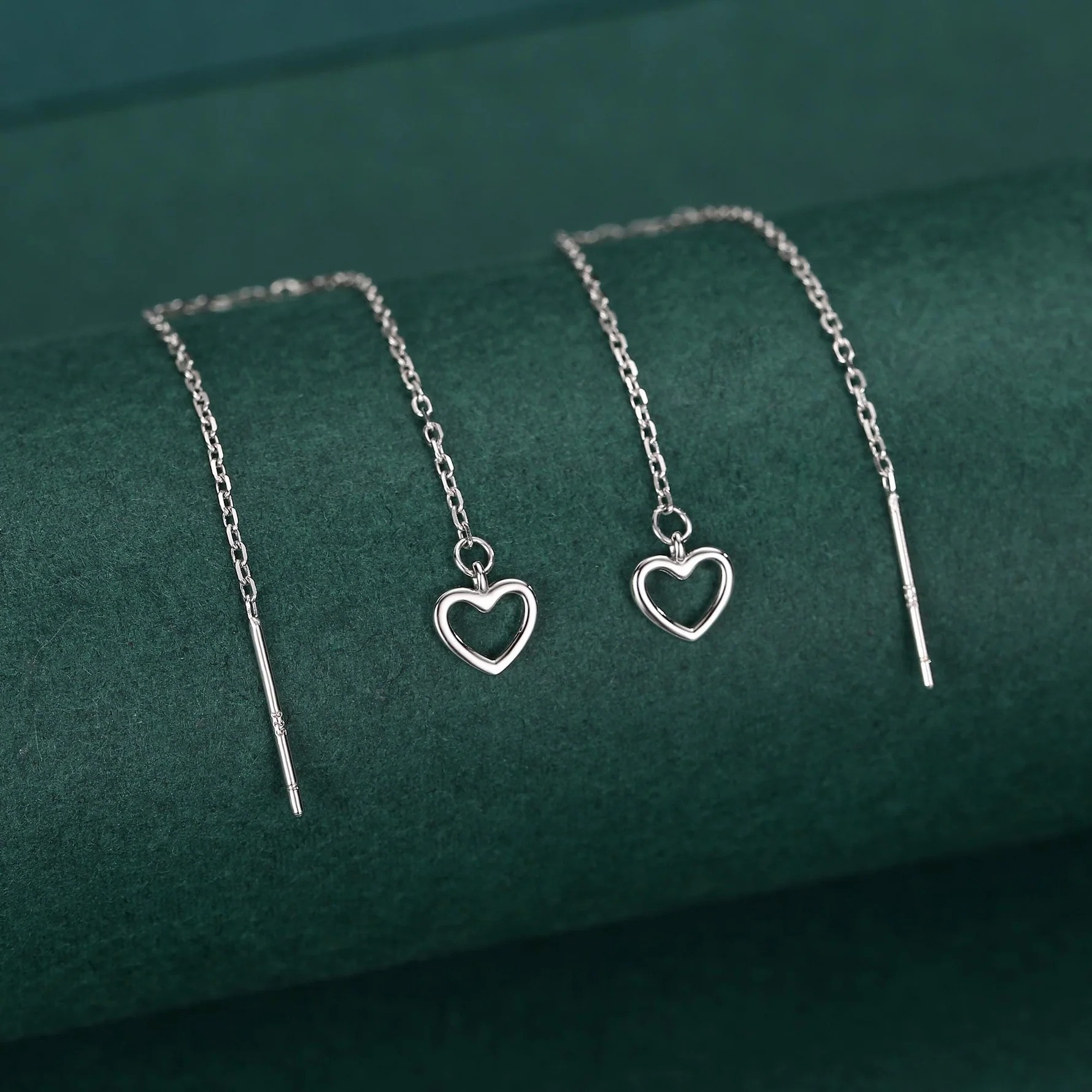 Tiny Open Heart Threader Earrings - Image 5