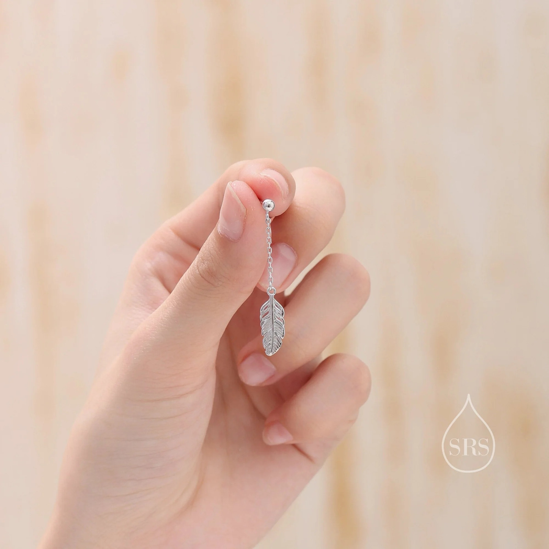 Delicate Feather Drop Earrings - Image 3