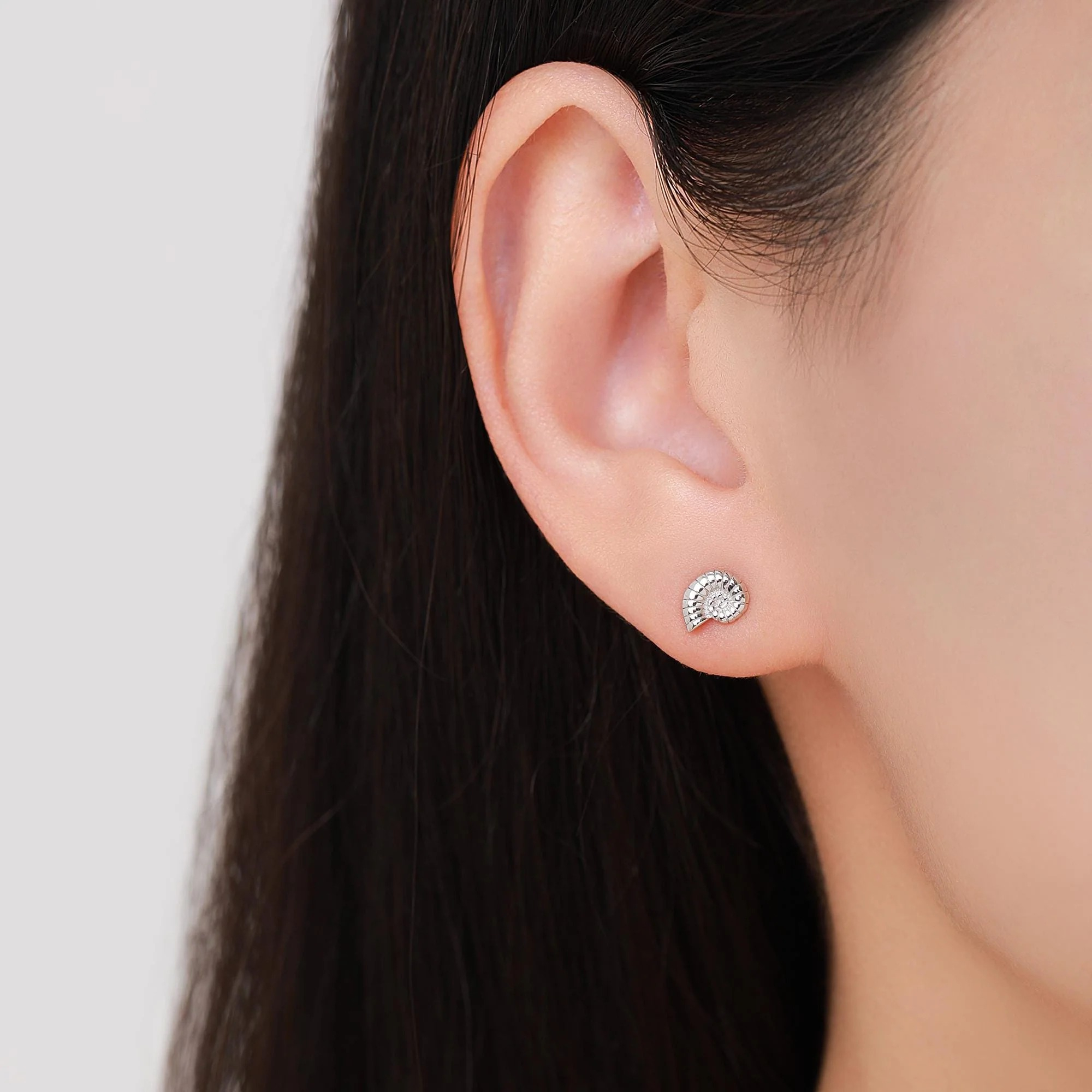 Sterling Silver Ammonite 16G Flat Back Labret Earrings