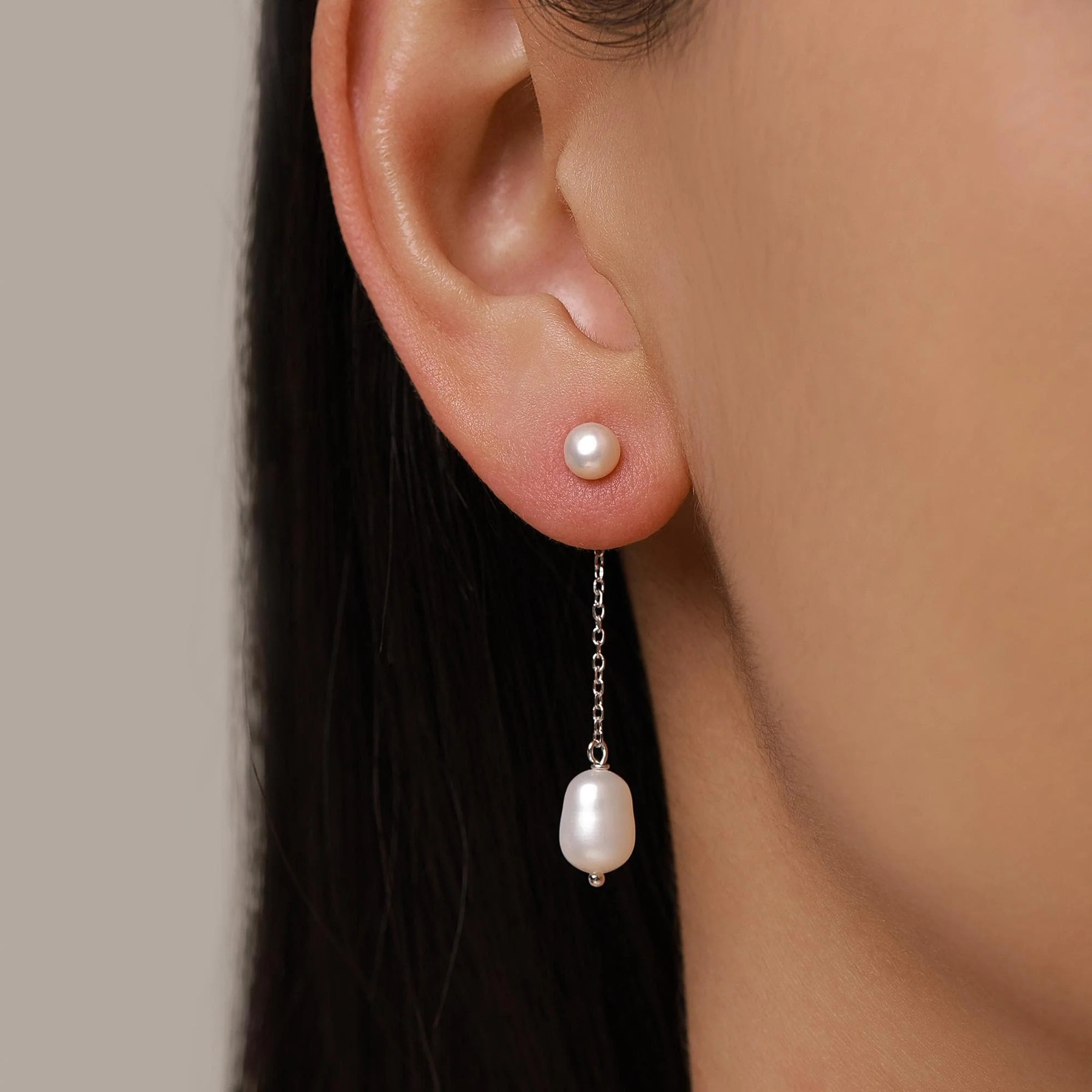 Natural Freshwater Pearl Ear Jacket Earrings