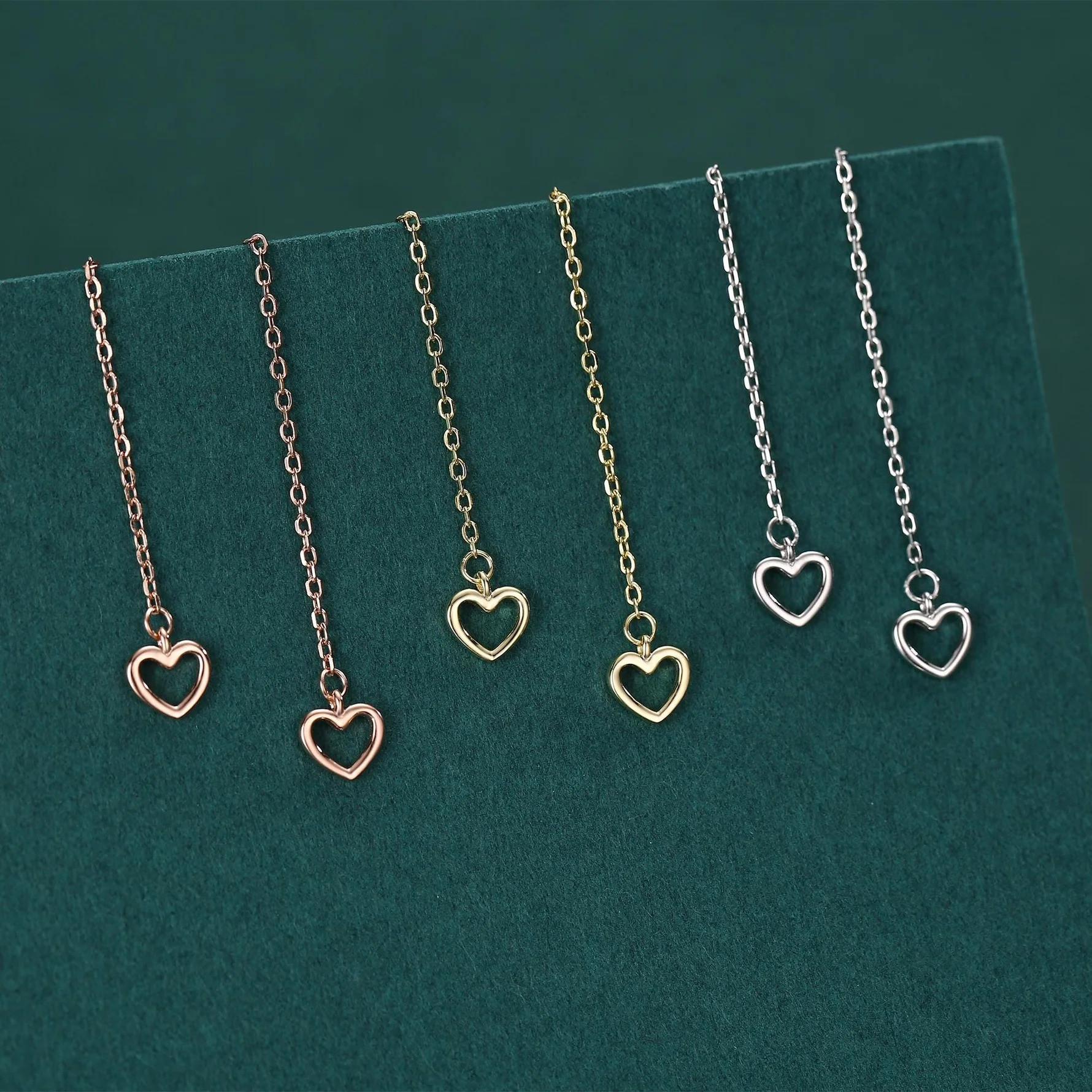 Tiny Open Heart Threader Earrings - Image 6